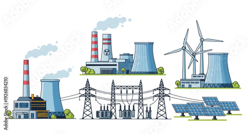 Diverse Energy Sources Depicted in a Comprehensive Illustration.