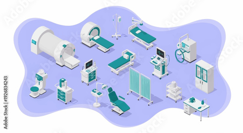 Hospital Room with Medical Equipment and Furniture.