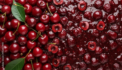 Pitted cherries and cherry jam texture