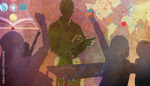 Teacher and enthusiastic school pupils in classroom