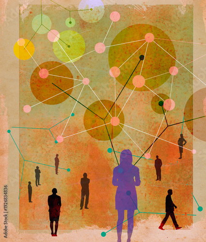 Businesswoman connected to people in network