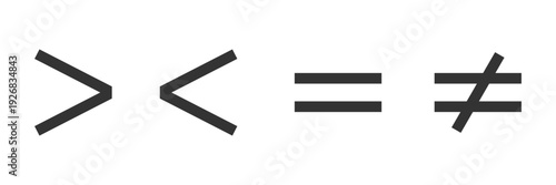 Mathematics Inequality Symbols. Formula for use Greater than, less than and equal icon set