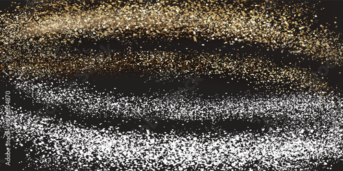 Scratch win template with lottery card effect. Silver and gold brush texture and reveal shapes for tickets. Flat vector illustration isolated on black background.