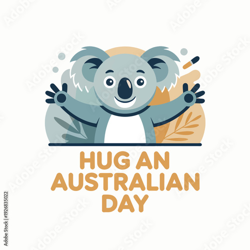Koala hugs an Australian day greeting cartoon