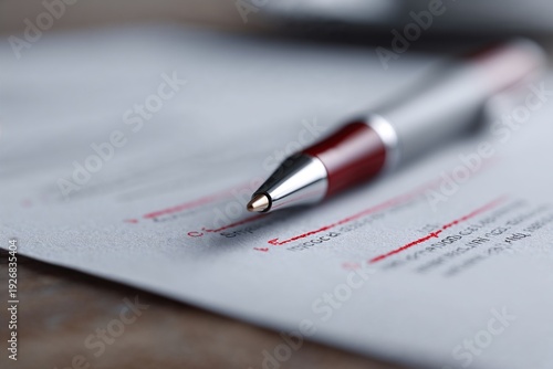 Red pen marking corrections on printed document closeup