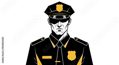 Stylized policeman illustration uniformed figure with badge and hat