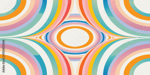 Vibrant abstract background with colorful concentric circles and stripes. modern geometric pattern with eye-like shape, artistic illustration