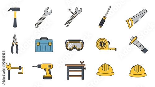 Wallpaper Mural Construction Tools and Equipment Set Illustration. Torontodigital.ca