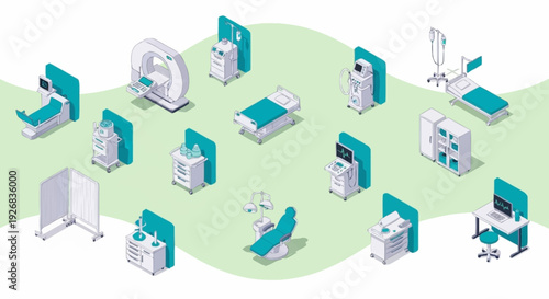 Medical equipment and hospital furniture illustration set.