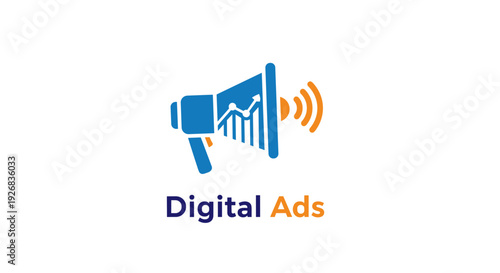Blue Megaphone Digital Advertising Concept.