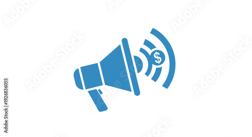 Blue Megaphone Loudspeaker Icon with Dollar Sign.