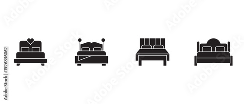 Bed Icon Set in Multiple Styles – Silhouette and Vector Collection Featuring Modern, Minimal, and Bunk Bed Designs for Interior and Furniture Concepts.