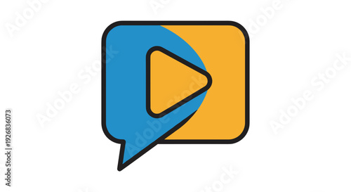 Blue Speech Bubble with Play Icon Inside.