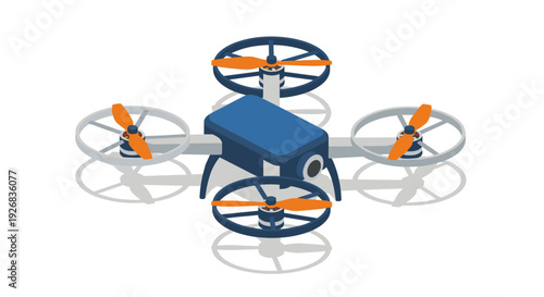 Blue Quadcopter Drone with Orange Propellers.
