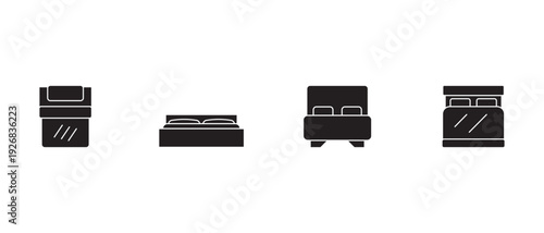 Bed Icon Set in Multiple Styles – Silhouette and Vector Collection Featuring Modern, Minimal, and Bunk Bed Designs for Interior and Furniture Concepts.