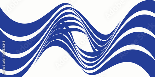 Dynamic blue wave pattern on white background showing fluid motion and elegant flowing lines for corporate branding or summer themes featuring minimalist artistic vector graphics