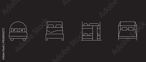 Bed Icon Set in Multiple Styles – Silhouette and Vector Collection Featuring Modern, Minimal, and Bunk Bed Designs for Interior and Furniture Concepts.