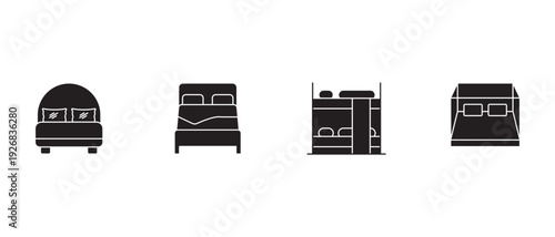 Bed Icon Set in Multiple Styles – Silhouette and Vector Collection Featuring Modern, Minimal, and Bunk Bed Designs for Interior and Furniture Concepts.