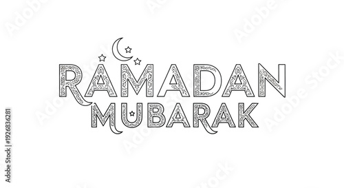 Ramadan mubarak greeting with crescent moon and stars dotted texture design