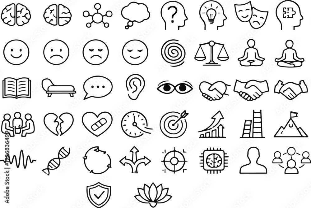 Fototapeta premium Mental Health and Psychology Line Icons Set - Therapy and Emotional Wellness Symbols