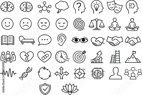 Mental Health and Psychology Line Icons Set - Therapy and Emotional Wellness Symbols