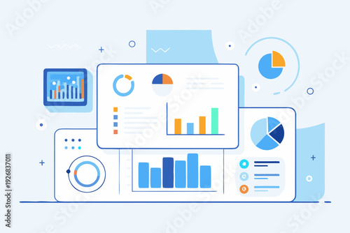 Minimal business statistics background with blue and orange graphs