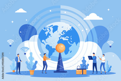 Minimal global announcement background with people and earth 2