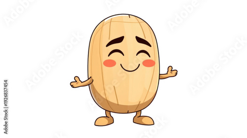 Peanut Cartoon Character with a Happy Smiling Face and Open Arms on Transparent Background