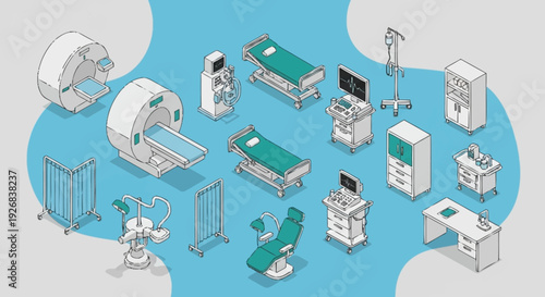 Hospital Room Medical Equipment and Furniture Illustration.
