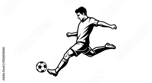 Soccer player kicking the ball with great focus and determination during a match.