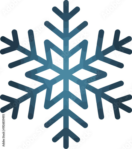 A blue snowflake icon viewed from front, symmetrical design, frosty atmosphere, winter scene, isolated illustration
