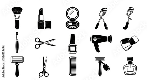 Collection of beauty and grooming tools for personal care and hygiene.