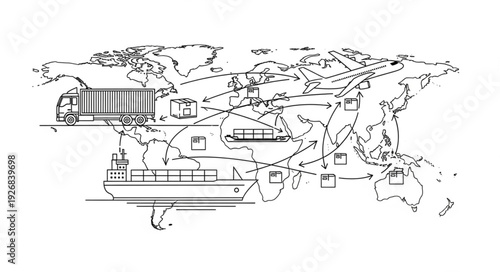 Global logistics and transportation network showcasing worldwide shipping and delivery.
