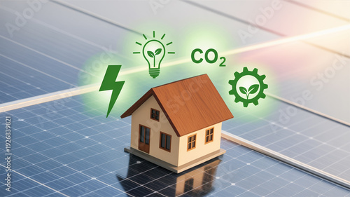 Sustainable home powered by solar energy reducing carbon emissions for a greener future.