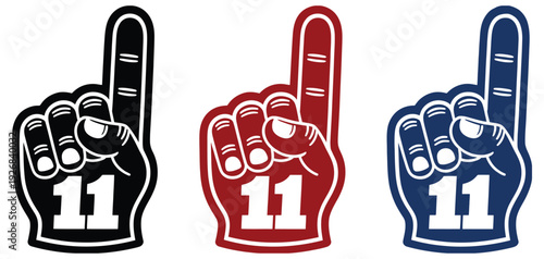 Foam finger vector illustration, oversized hand with #1 symbol, isolated on white background, representing fan enthusiasm, sports excitement, and championship support, perfect for promotional and 