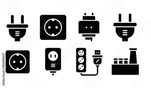 Electricity Power Plug Outline Icon Collection Monoline Electrical Symbols Editable Vector