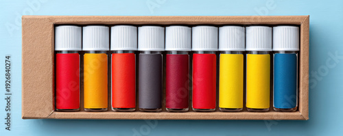 Test tube set glass bottle screw cap bright label color strip box row lab supply