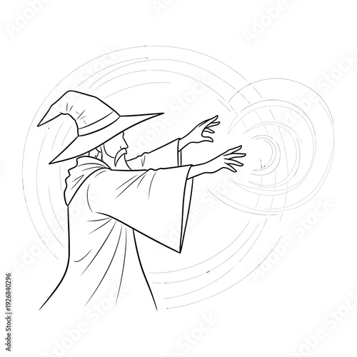 A wizard casting a magical spell with his hands