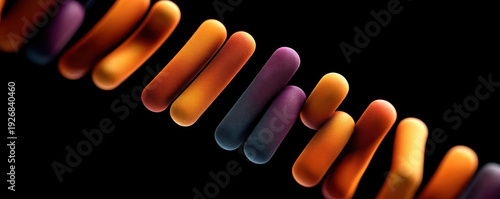 Abstract dna helix gene strand orange purple gradient smooth curve on black background futuristic mood