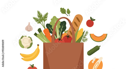 Eco Friendly Tote Bag with Fresh Organic Vegetables and Fruits for Healthy Lifestyle Concept