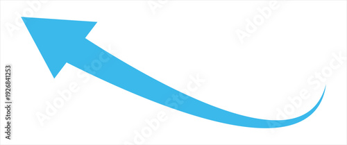 Bright blue upward curved arrow showing growth and progress isolated on transparent background. Upward Blue Arrow Illustrative Directional .