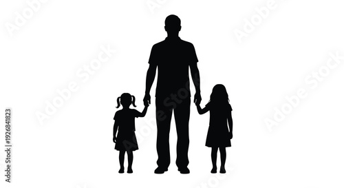 Father walking with two daughters a striking family silhouette