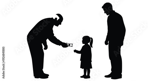 Father daughter and grandfather exchanging money a family moment silhouette