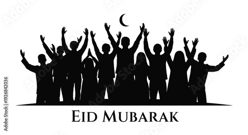 Celebrating eid mubarak with raised hands a striking silhouette