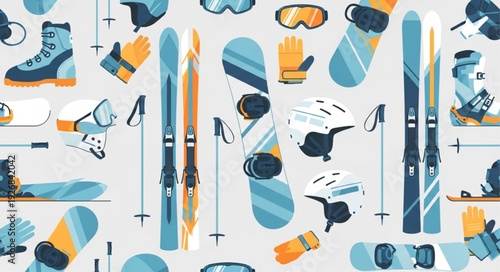 Winter Sports Equipment Pattern Seamless Design.