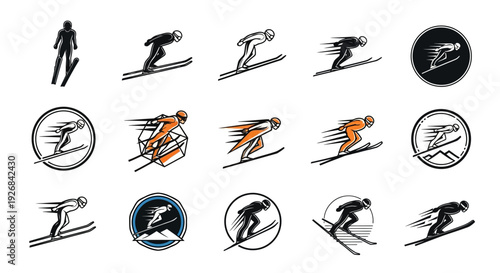 Skiing Silhouettes and Illustrations in Various Styles.