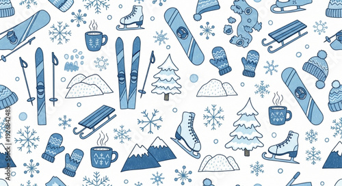 Winter Sports and Activities Seamless Pattern.