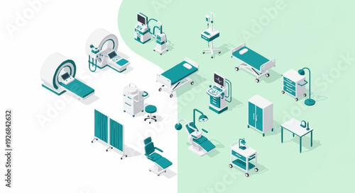 Hospital Room Medical Equipment and Furniture Illustration.