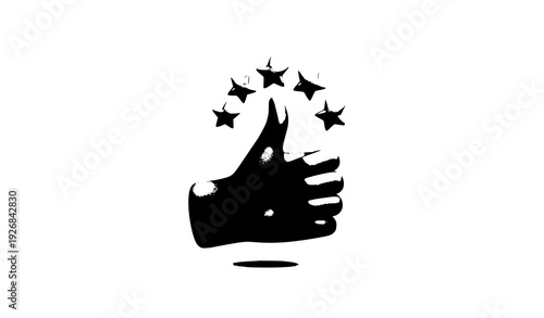 3D Style Thumbs Up with Floating Star Rating Icon Isolated on White Background