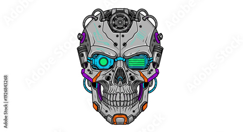 Cyborg Skull with Mechanical Components and Goggles.